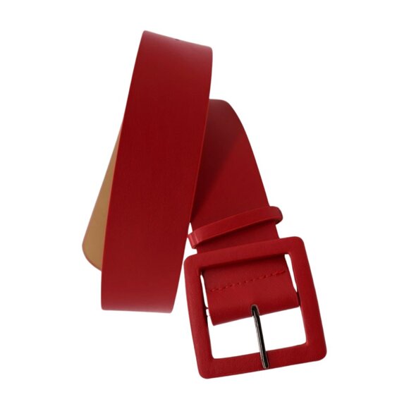 Women Red Faux Leather Waistband Fashion Belt Hip Waist Big Square Buckle M L - Picture 3 of 16